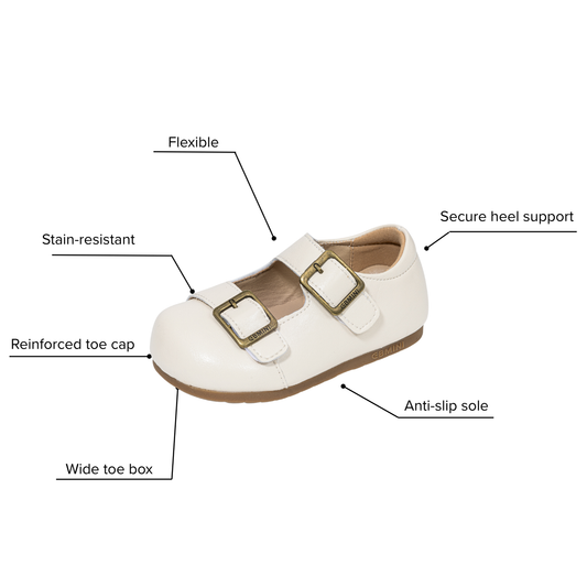 Wide Toe Cream Double Buckle Mary Jane