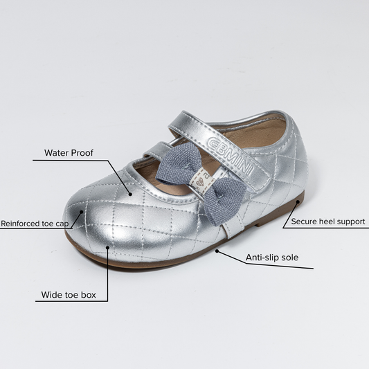 Silver Quilted Wide Toe Mary Jane