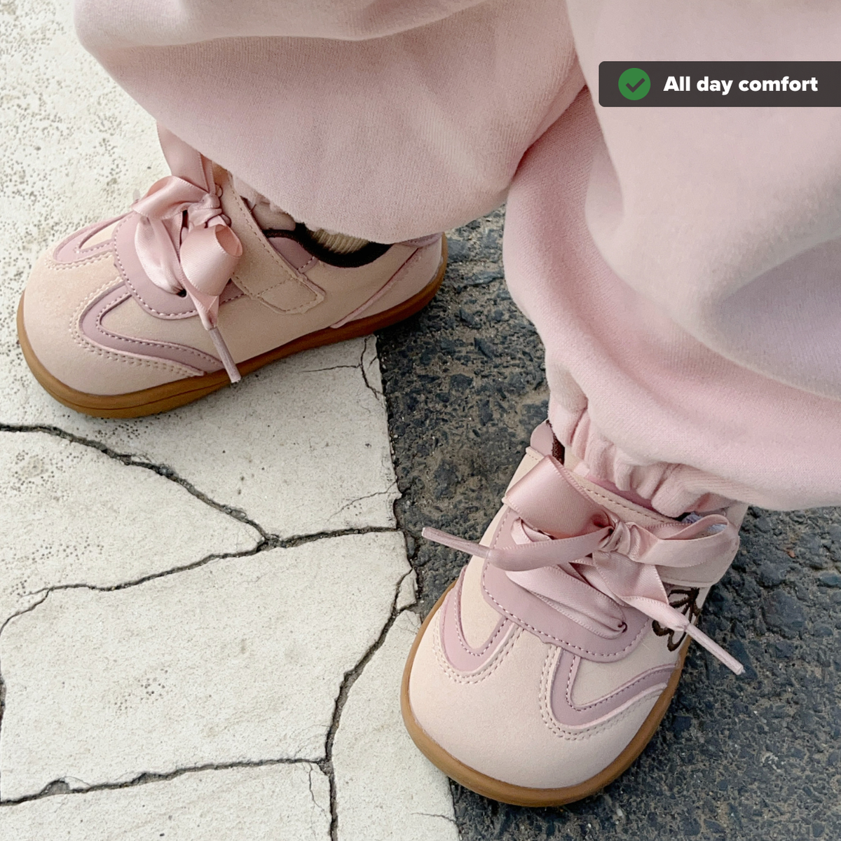 Blush Wide Toe Ribbon Sneakers