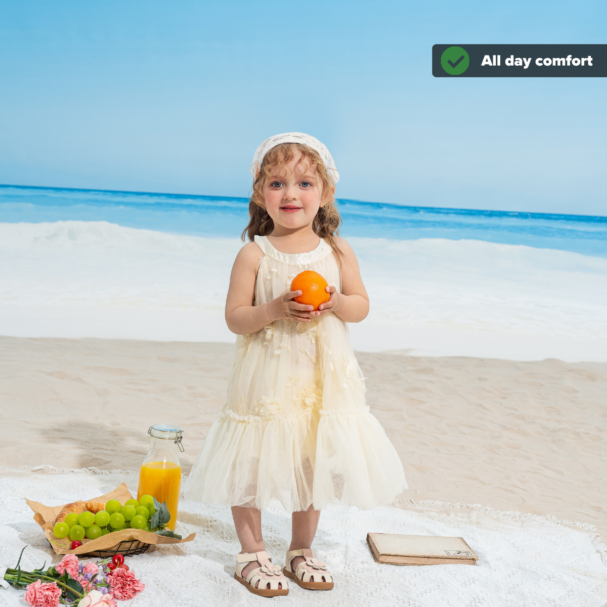 Flora - Barefoot Leather Flower Sandal - Girls